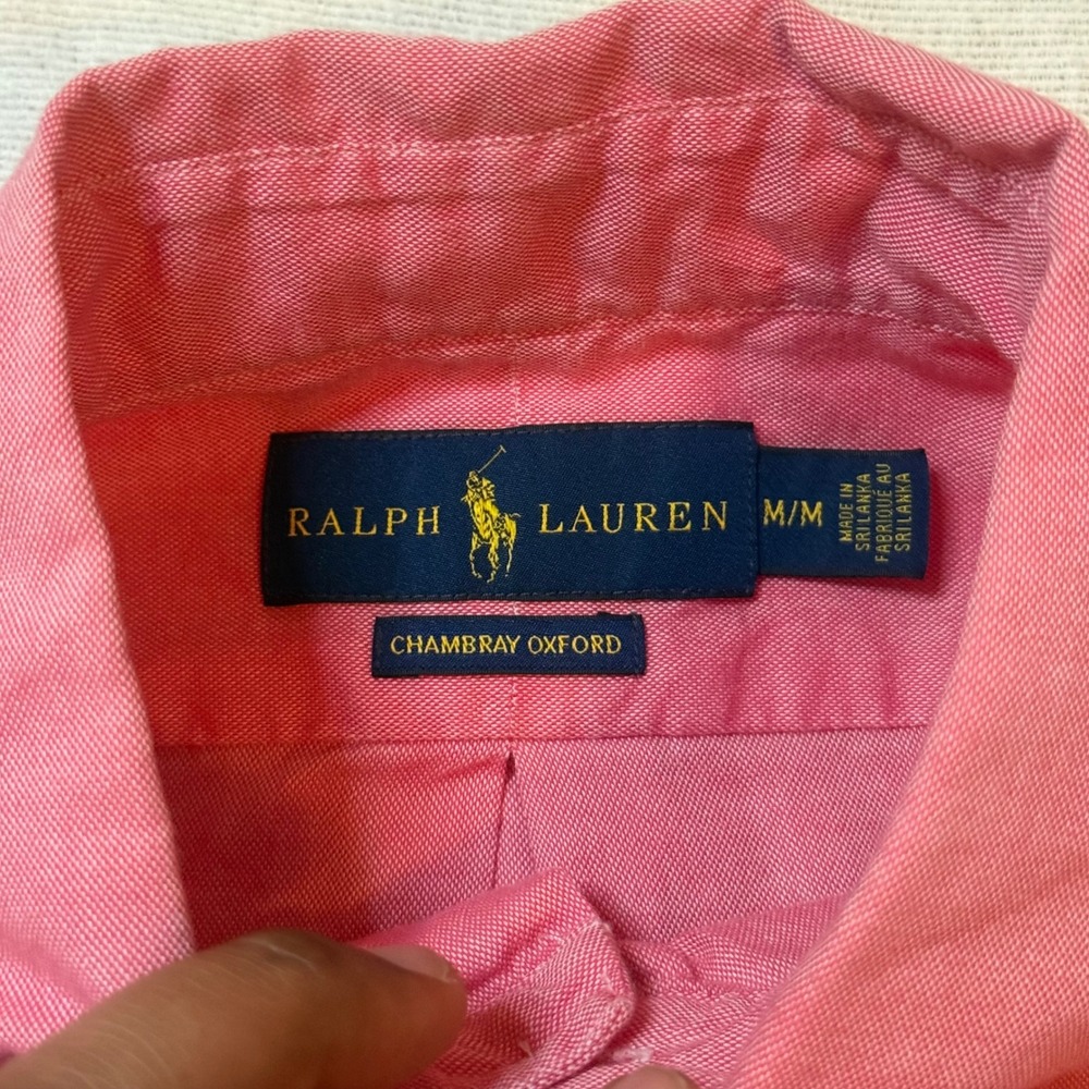 Ralph Lauren Chambray Oxford Shirt Mens Medium Pink Long Sleeve Pony Logo - Picture 3 of 5